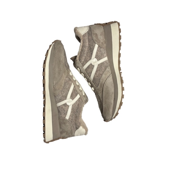 NWT Veronica Beard Valentina3 Shearling Lined Sneakers Cobblestone Suede Size 9 - Picture 7 of 9